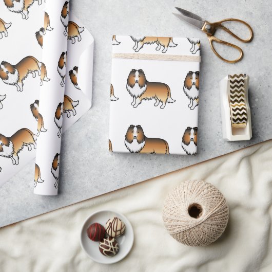 Zandkleurige Shetland Sheepdog Cartoon Hond Patroo Cadeaupapier (Crafts)