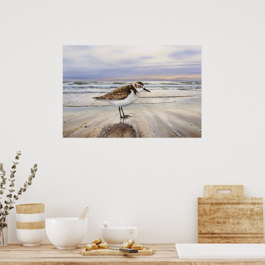 Zandloper op het strand Bird Art Poster (Keuken)