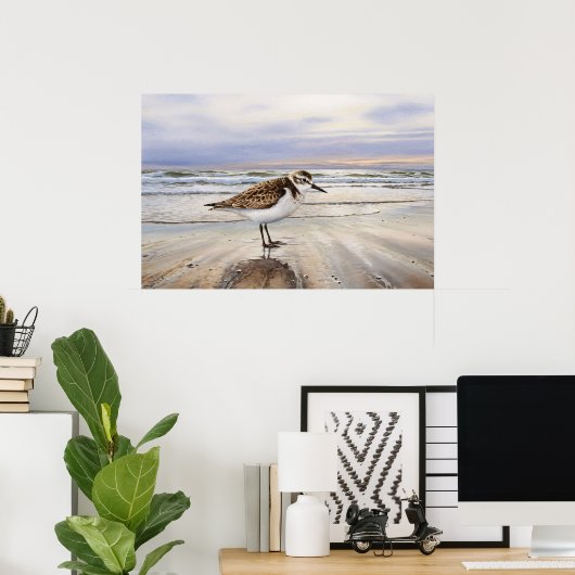 Zandloper op het strand Bird Art Poster (Thuiskantoor)