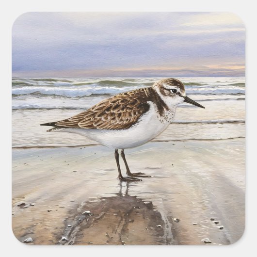 Zandloper op het strand Bird Art Vierkante Sticker (Voorkant)