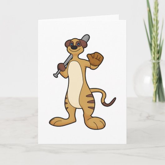 Zandmeerkat als honkbalspeler met honkbalknuppel kaart (Voorkant)