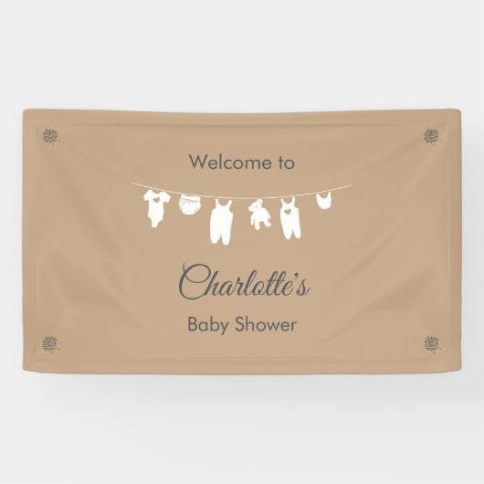 Zandminimalistisch genderneutraal Baby shower Spandoek (Horizontaal)