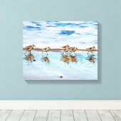 Zandpiers die langs de strand lopen canvas afdruk (Insitu (Houten vloer))