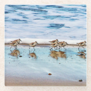 Zandpiers die langs de strand lopen glazen onderzetter