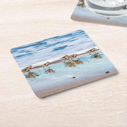 Zandpiers die langs de strand lopen kartonnen onderzetters (Schuin)