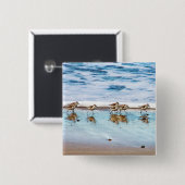 Zandpiers die langs de strand lopen vierkante button 5,1 cm (Voorkant /achterkant)