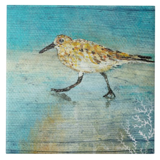 Zandpiperstrand Shorebird Weathered Artwork Tegeltje (Voorkant)