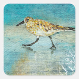 Zandpiperstrand Shorebird Weathered Artwork Vierkante Sticker