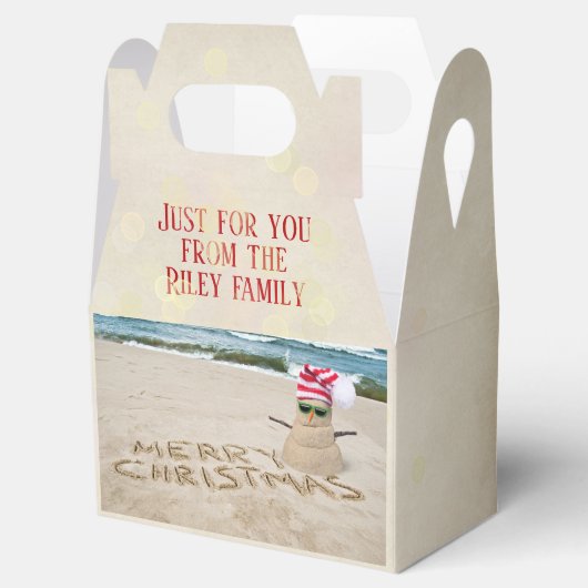 Zandsneeuwman op het strand bedankdoosjes (Geopend)