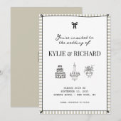 Zandsteen gestreepte rand save the date kaart (Voorkant / Achterkant)