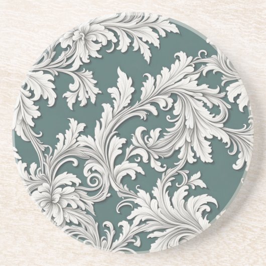 Zandsteen Onderzetter Damask Aqua Design (Voorkant)