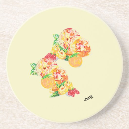 Zandsteen Onderzetters: Vruchten van kleur Zandsteen Onderzetter (Voorkant)