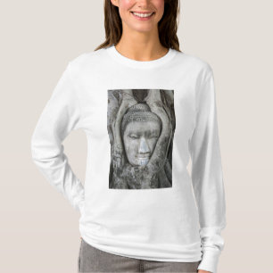 Zandstenen hoofd van Boeddha omringd door boom T-shirt