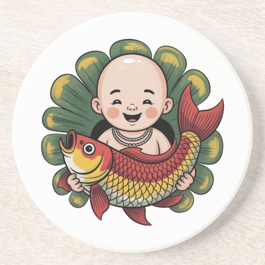 Zandstenen Onderzetter | Schattigee jongen met Luc (Voorkant)