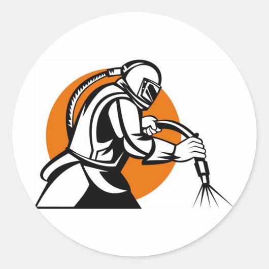 zandstralen zandstralen arbeider retro ronde sticker (Voorkant)