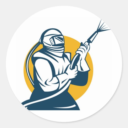 zandstralen zandstralen arbeider retro ronde sticker (Voorkant)