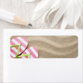 Zandstrand achtergrond met Teenslippers Etiket (Insitu)