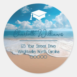 Zandstrand Afstudeerhoed Retouradres Ronde Sticker