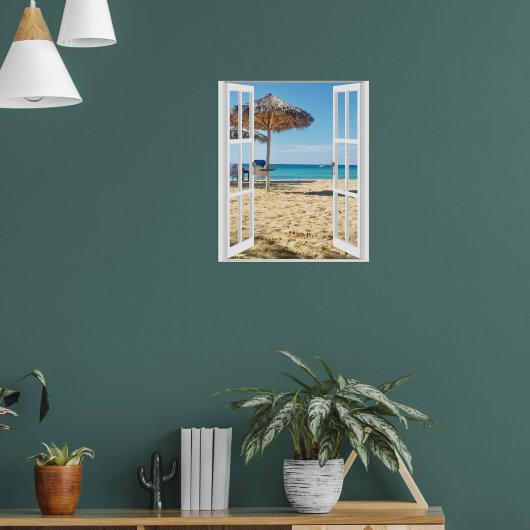 Zandstrand En Zee Raam Uitzicht Poster (Woonkamer 1)