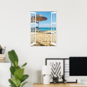 Zandstrand En Zee Raam Uitzicht Poster (Thuiskantoor)