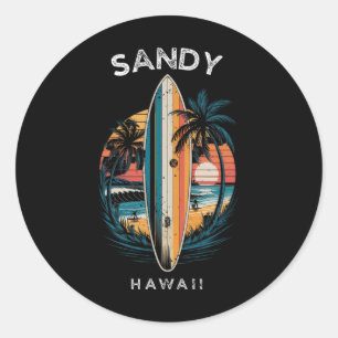 Zandstrand Hawaï Mannen Vrouwen Surfen _1 Ronde Sticker