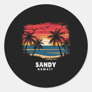 Zandstrand Hawaï Surfboarder Palmboom Souvenir Ronde Sticker