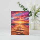 Zandstrand leidt tot een levendige zonsondergang briefkaart (Staand voorkant)