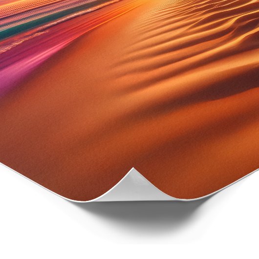 Zandstrand leidt tot een levendige zonsondergang poster (Hoek)