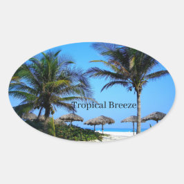 Zandstrand met palmbomen en ovaal uitzicht op de o ovale sticker
