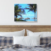 Zandstrand met palmbomen en uitzicht op de oceaan canvas afdruk (Insitu (Slaapkamer))