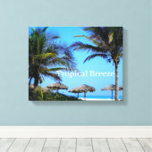 Zandstrand met palmbomen en uitzicht op de oceaan canvas afdruk (Insitu (Houten vloer))