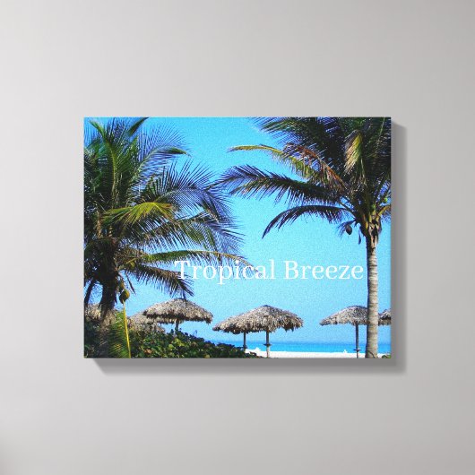Zandstrand met palmbomen en uitzicht op de oceaan canvas afdruk (Voorkant)