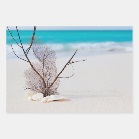 Zandstrand met witte schelpen inpakpapier vel (Voorkant 3)