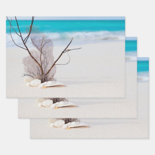 Zandstrand met witte schelpen inpakpapier vel (Set)