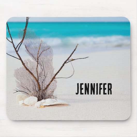 Zandstrand met witte schelpen muismat (Voorkant)