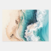 Zandstrand oceaan blauwe golven waterverf chic inpakpapier vel (Voorkant)