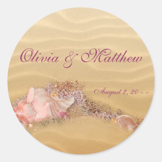 Zandstrand Schelp Bruiloft Favor Labels (Voorkant)