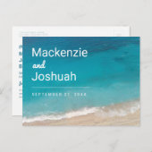 Zandstrand Turquoise Water Beach Bruiloft Opslaan Aankondigingskaart (Voorkant / Achterkant)