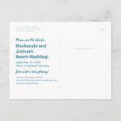 Zandstrand Turquoise Water Beach Bruiloft Opslaan Aankondigingskaart (Achterkant)