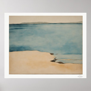 Zandstrand Watercolor Canvas, Rustige Kustlijn Poster