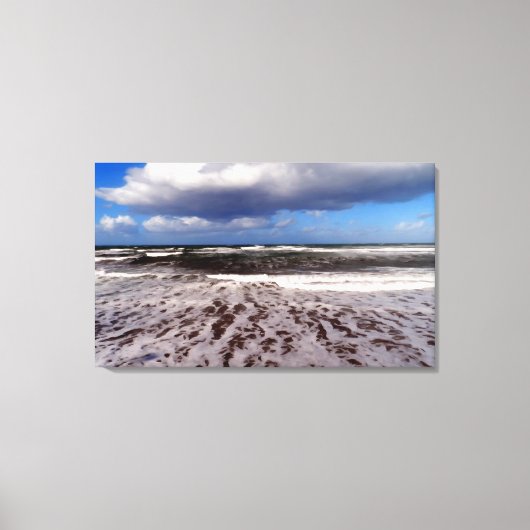 Zandstrand, wolken in de blauwe lucht. schilderen. canvas afdruk (Voorkant)