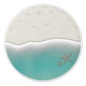 Zandstrand zee water met zeestervis keramische knop (Voorkant)