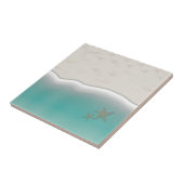 Zandstrand zee water met zeestervis tegeltje (Zijkant)