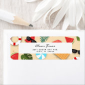 Zandstrand Zomer Leuk Illustratief Patroon Etiket (Insitu)