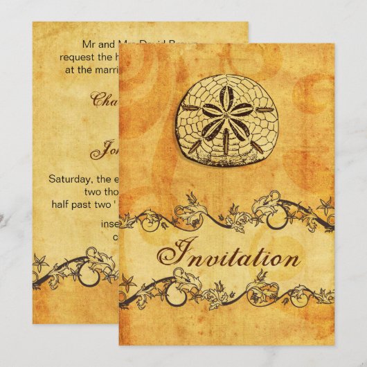 zandstrandbruiloft nodigt uit voor rustige ,  bru kaart (Voorkant / Achterkant)