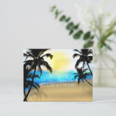 Zandstrandle + Palmbomen Save The Date-ansichtkaar Aankondigingskaart (Staand voorkant)