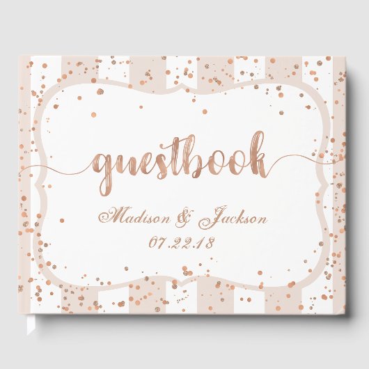 Zandstrepen & Roos Gouden Confetti Bruiloft Monogr Gastenboek (Voorkant)