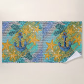 Zandvis en anker blauw Nautisch Strandlaken (Voorkant)