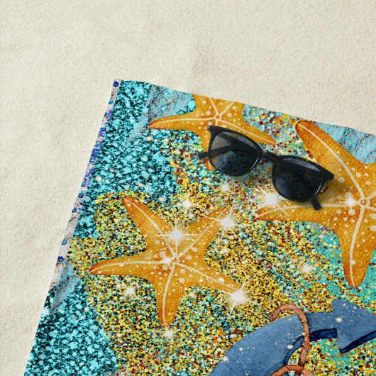 Zandvis en anker blauw Nautisch Strandlaken (In situ)