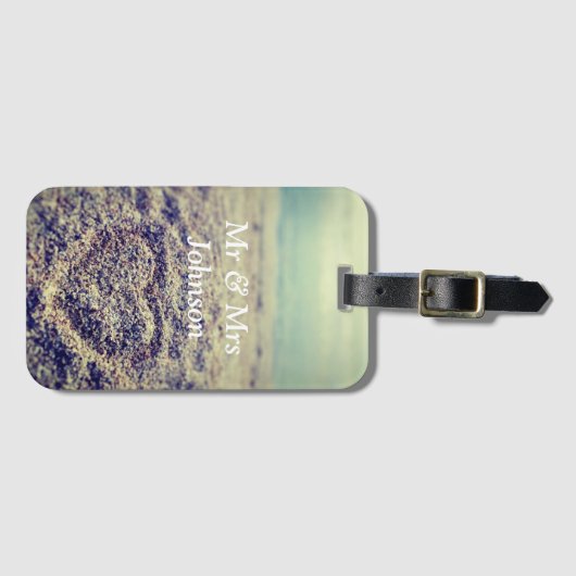 Zandwand: bagagelabel en mevrouw voor newlyweds (Voorkant (horizontaal))